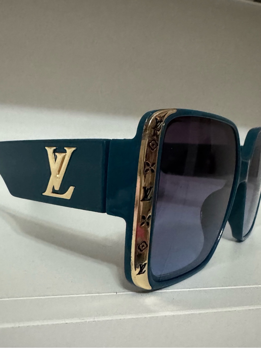 Louis Vuitton Teal Frame Sunglasses with Gold Accents